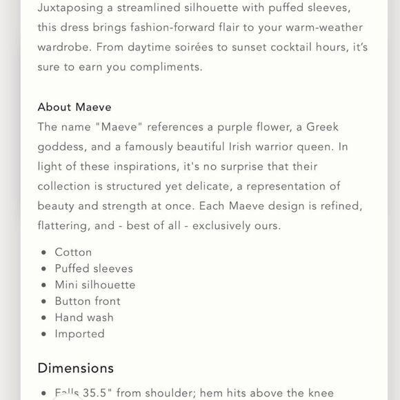 NWT Anthropologie Maeve Puff-Sleeved Mini Dress Small - Picture 13 of 14